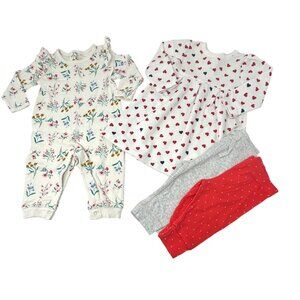 Baby Girls - Floral Romper, Heart Dress, &  Red & Gray Leggings - 6M &‎ 6-12M